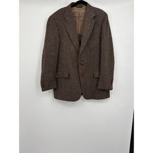 Vintage mallard Brown Herringbone Tweed Wool Blazer Sport Coat Leather Buttons